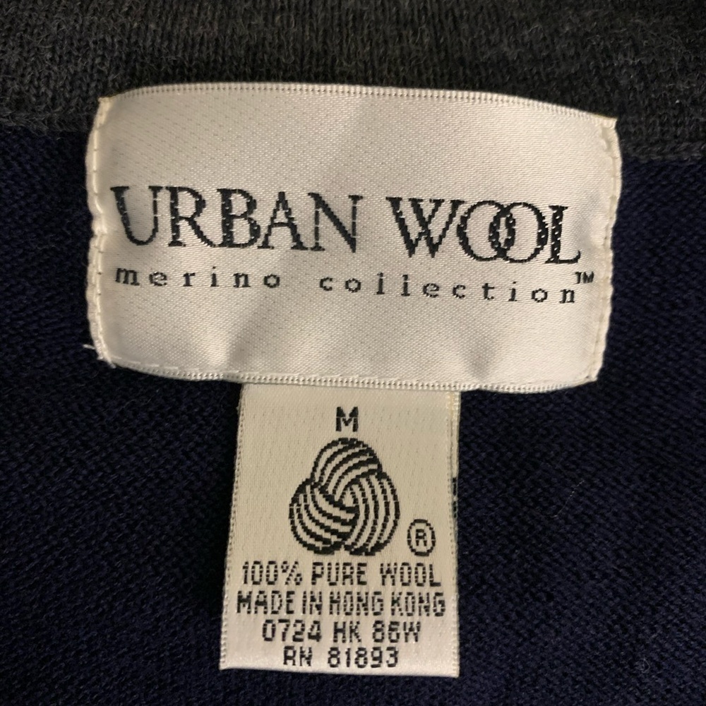 Urban Wool Vtg Navy Cardigan with Gray Trim and Gold Buttons 100% Merino Wool M - Picture 12 of 14